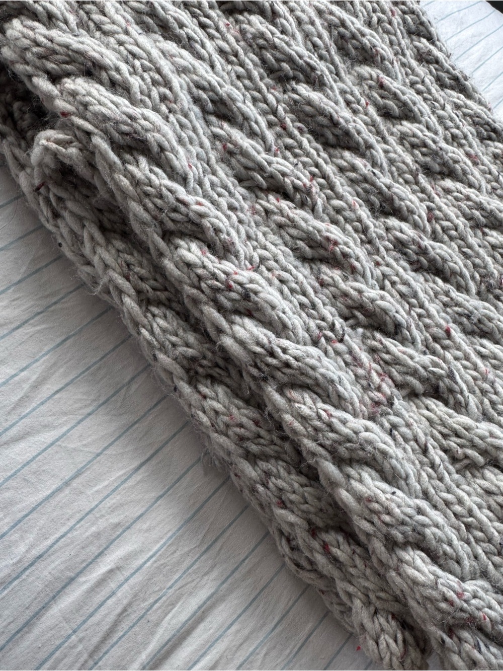Chunky Cable Knit Scarf in Light Gray with Colour Flecks - Picture 2 of 5